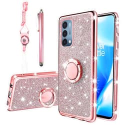 KuDiNi for OnePlus Nord N200 5G Case, N200 Phone Case for Women Glitter Crystal Soft Clear Tpu Luxury Bling Cute Protective Cover with Kickstand Strap for OnePlus Nord N200 5G (Glitter Rose)