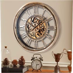 AYRELY® 25 Inch Decorative Moving Gear Large Wall Clock for Modern Living Room Decor, Oversized Industrial Wall Clock with Steampunk Gears, Big Numerals Iron Metal Wall Clock for Office, Copper Decor
