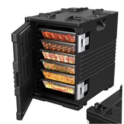 CAMMOO 95Qt Food Warmer with Wheels, 304 Stainless Steel Latch and Door Shaft, Catering Food Warmers for Parties, LLDPE Insulated Food Carrier for 6 Full-Size Pans, Hot Boxes for Catering Tailgates Gathering