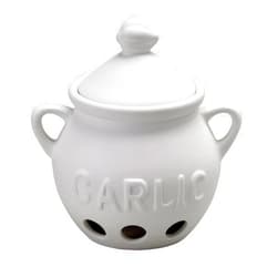 Fante's HIC Harold Import Co. Garlic Clove Keeper White Vented Ceramic Storage Container With Lid, 5.25