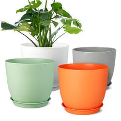 Ferlypote Plant Pots 8 Inch Set of 4, Flower Pots with Multi Mesh Drainage Holes, Planters for Indoor Outdoor Garden Plants and Flowers (Multicolor)