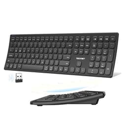 TECKNET Bluetooth Wireless Rechargeable Keyboard, Multi Device Free Switching (BT5.0+2.4G+Wired), Quiet Typing, Ultra-Slim Full Size with Numpad for Mac/Windows/Android/Desktop/PC, Stable Connection