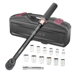 UYECOVE 14Pcs 1/2-Inch Drive Click Torque Wrench Set 10-170 ft.lb/13.6-230.5 Nm, Dual-Direction Adjustable 72-Tooth Torque Wrench for Moto and Car Maintenance