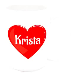 Bouncing Brick Designs Krista Coffee Mug - Personalized Ceramic Heart Cup with Name, Custom Mug, Customized Birthday/Christmas Gift, Holiday Present, 11 Oz