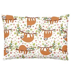 EKOBLA Throw Pillow Cover Cute Sloths Adorable Cartoon Animal Sloth On Tree Branch Flowers Leaves Jungle Decor Lumbar Pillow Case Cushion for Sofa Couch Bed Standard Queen Size 20x30 Inch