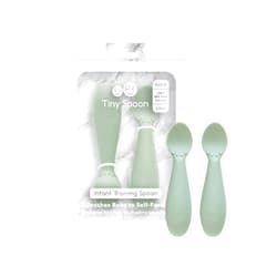 ezpz Tiny Spoon (2 Pack in Sage) - 6 Months+ - 100% Silicone Spoon for Baby Led Weaning + Purees - Designed by a Pediatric Feeding Specialist - Shower Essentials & Gifts