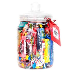 The Snackery Candy Jar Filled With Your Favorite Party Mix, Blow Pops, Cherry Heads, Gold Bears, Laffy Taffy, Sour Punch, & More - 1.75 Pounds Gift Ready Clear Plastic Jar