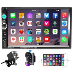 Podofo Double Din Car Stereo Radio 7 Inch Touch Screen Bluetooth Handsfree Mirror Link USB SD FM Audio Receiver with Backup Camera Wireless Steering Wheel Control