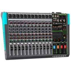 Depusheng MX12 12 Channel Sound Mixer Audio Mixing Console 48V 256DSP Professional USB PC Play Record Podcast Live Broadcast (US MX12)