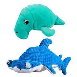 SmartPetLove Snuggle Puppy Tender-Tuffs Large Plush Dog Toys Bundle - XL Hammerhead Shark and Manatee - Tough Marine Animal Squeaky Toys