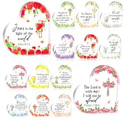 Feifeiya 12 Pcs Mini Acrylic Christian Gifts for Women Floral Religious Gifts Acrylic Inspirational Bible Verse Desk Decor Scripture Gifts God Faith Keepsake Paperweight for Church(Heart)
