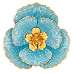 DILATATA 3 Pcs Metal Flower Wall Art Set 10 Inch Rustic Modern Floral Sculpture 3D Metal Flower Wall Hanging Accent for Indoor Living Room Bedroom Kitchen Bathroom Garden Patio Decor - Blue