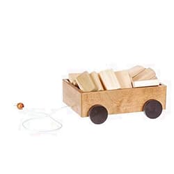 AmishToyBox.com Wooden Toddler Pull Wagon Toy with 24 Wood Building Blocks (Harvest Stain)