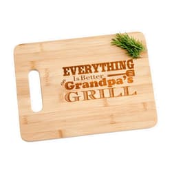 The Quintessential Hostess Everything is Better on Grandpa's Grill Engraved Bamboo Wood Cutting Board with Handle Sentimental Father's Day Gift
