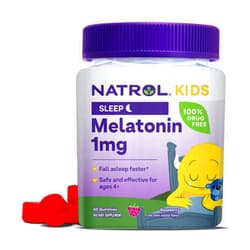 Natrol Kids Melatonin 1mg, Supplement for Restful Sleep, Sleep Gummies for Children, 60 Raspberry-Flavored Melatonin Gummies, 60 Day Supply