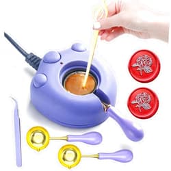 Andotopee Electric Wax Seal Warmer, Andotopee Wax Sealing Melter with 2pcs Spoons, Tweezers, Stir Pin, Great Melting Furnace Kit Fast Melting WaxSeal Bedas for Envelope Stamp Seals Craft, Purple