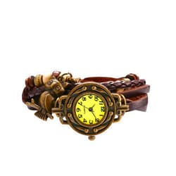 JewelryWe Women Quartz Bracelet Watch Fashion Weave Wrap Around Leather Wrist Watch Classic Bracelet Watch for Summer Beach