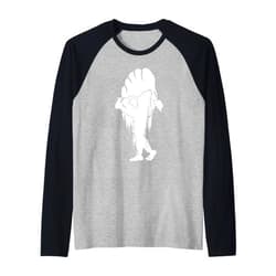 Bigfoot Playing Saxophone Player Gifts! Bigfoot Playing Saxophone Funny Sasquatch Footprint Sax Jazz Raglan Baseball Tee