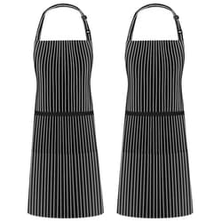 Syntus 2 Pack Adjustable Bib Apron Thicker Waterdrop Resistant with 2 Pockets Cooking Kitchen Aprons for Women Men Chef, Pinstripe Black White