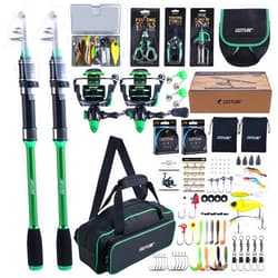 Goture Fishing Rod and Reel Combos-2PCS Telescopic Fishing Pole+2PCS Pre-Loaded Spinning Reels with Carrier Bag,1.8M-2.7M Telescopic Rod Reel Kit for Starter Travel Saltwater Freshwater,Gifts for Men