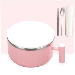 Efoot 34oz Stainless Steel Bowls,Insulation Bowls with Lid and Handle Perfect for Rice,Noodles,Salad (Pink)