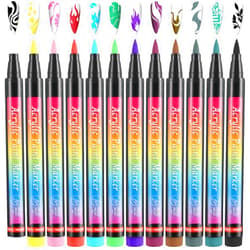 Amaxiu 12 Colors Nail Art Pens Set, Waterproof Nail Polish Pens Quick Dry Acrylic Nail Art Painting Pen with Soft Bristles Pen Nib Nail Graffiti Dotting Drawing Pen Liner Brush for Nail Design Beauty