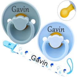 Panny & Mody Personalized Name Natural Rubber Pacifiers, Customized Pacifiers with Name, Ages 3-18 Months，Pack of 3