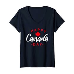 Happy Canada Day TShirts Funny Heart Maple Leaf Womens Happy Canada Day Shirt Funny Maple Leaf Canadian Flag Kids V-Neck T-Shirt