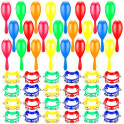Libima 48 Pcs Shaker Musical Instruments Including 24 Plastic Percussion Tambourines 24 Mini Neon Maracas Shakers Half Moon Shape Handheld Tambourine Noise Makers Hand Held Musical Instruments