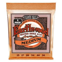 Ernie Ball Earthwood Medium Phosphor Bronze Acoustic Guitar Strings 3-pack, 13-56 Gauge (P03544)