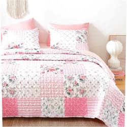 YIKUSH Quilt Sets King Size Floral Quilt Set 3 Pieces Bedding Set Bedspreads Pink Comforter Blanket with Two Pillow Cases- Ultra Soft Floral Coverlet with Printed Pattern 104in.x 90in.