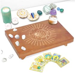 lesolar Altar Table - 12 × 8 inches Meditation Table, Natural Pine Small Meditation Furniture, Witch Altar, Buddhist Altar, Wiccan Alter Table (Sun)
