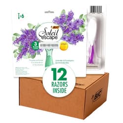 Bic Razors BIC Soleil Escape Women's Disposable 3 Blade Razors, Lavender & Eucalyptus Scented Handles, Perfect for Bikini Line and Pubic Hair, 12-Pack