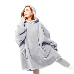 Bedsure Wearable Blanket Hoodie Gifts for Women - Cozy Sherpa Hoodie Blanket for Adult Men, Warm Hooded Blanket Sweatshirt, Grey