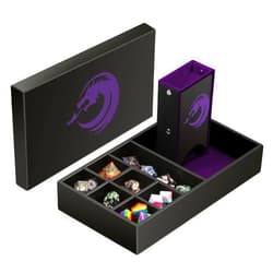DNDND 3 in 1 Dice Rolling Tray Dice Tower and Dice Storage, Portable Rectangle Storage with Lid for Table Game Dungeons and Dragons D&D or Tabletop RGP Gaming (Purple Velvet and Black PU Leather)