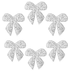 Xinjoduz 6 PCS Rhinestone Bow Crystal Iron on Patches, 2.24 Inch Sparkling Iron on Bow Applique Embroidered Patches Glitter Sew on Bows Patch for Clothes Bags Jeans Hats Backpacks DIY Craft, Silver