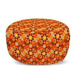 Lunarable Retro Pouf Cover with Zipper, Colorful Rhythmic Traditional 70's Vintage Flowers Inspired Motifs Illustration, Soft Decorative Fabric Unstuffed Case, 30