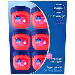Vaseline Lip Therapy Rosy Lips Mini, Pure Petroleum Jelly, Advanced Moisture, Light Rose Fragrance, Sheer Pink Tint on Lips, Mini Vaseline Petroleum Jelly, Soft Vaseline Lips (Pack of 6-0.25 Oz Ea)