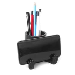 DreamsEden Pen Pencil Holder with Phone Stand, Cute Pencil Cup for Desk Resin Pen Container Gift for Boy Girls Cell Phone Stand Desk Accessories and Stationary Holder for Office Classroom Home (Black)