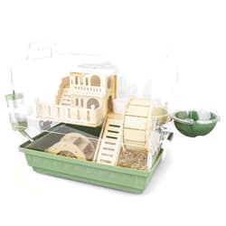 Cycodo 8 in 1 Acrylic Hamster Cage,2-Tier Dwarf Hamster Cage with Wooden Wheel & Hideout,Small Hamster Habitat with Accessories,Clear Pet Mice House(Green,14