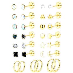 Jstyle Hypoallergenic Flat Back Stud Earrings for Women Men Surgical Stainless Steel Earrings for Sensitive Ears Small Stud Hoop Silver Gold Black Earrings Cartilage Earring Set for Multiple Piercing