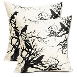 Aytipun Halloween Crow Pillow Covers 18x18 Set of 2 Black Cream Tree Horror Themed Style Decorative Outdoor Pillowcases Farmhouse Holiday Throw Cushion Case Decor for Home Couch Sofa Bed