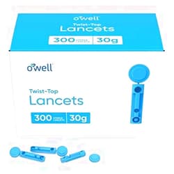 OWELL Twist Top Lancets 30 Gauge, 300 Count | Thin Needle Lancets for Blood Glucose & Keto Testing | Box of 300 Sterile Lancets