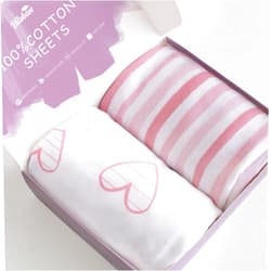 Biloban Bassinet Sheets Compatible with AirClub, GoFirst and MiClassic Bassinet Bedside Sleeper, 2 Pack, 100% Jersey Knit Cotton Fitted Sheets, Pink Stripes and Hearts Print for Baby Girls
