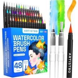 ARTISTRO 48 Watercolor Brush Pens – Gift for Artists, Adults & Teens – Includes 2 Water Brush Pens – Unique Vivid Colors, Real Calligraphy Pens – Ideal for Illustrations & Watercolor Effects