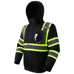 JKSafety Hi-Vis Winter Safety Bomber Jacket for men and women | Winter Safety Jacket Durable and Waterproof | Construction Work Jacket for Winter | Cold Weather PPE | ANSI Compliant (116-Black L)