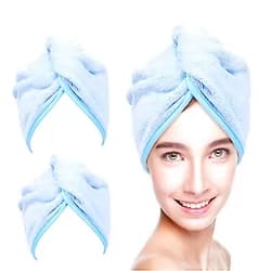 YoulerTex Microfiber Hair Towel Wrap for Women, 2 Pack 10 inch X 26 inch, Super Absorbent Quick Dry Hair Turban for Drying Curly, Long & Thick Hair (Blue) …