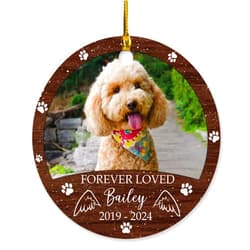 Pissro Forever Loved Pet Dog Ornament Christmas 2024, Custom Memorial Photo Ornament Xmas, Personalized Name & Year in Loving Memory Pet Ornament, Angel Wings & Paw Prints Keepsake Ornament, Xmas Dog Memory