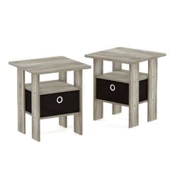 Furinno Andrey Set of 2 End Table / Side Table / Night Stand / Bedside Table with Bin Drawer, French Oak Grey