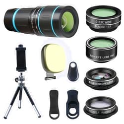 Godefa Phone Camera Lens, 6 lenses+ LED Light+ Remote Shutter+ Tripod, 18X Telephoto Zoom/Wide angle/Macro/Fisheye/CPL/Kaleidoscope camera lens kit for iPhone Xs X XR 8 7 6 Plus Samsung and Android